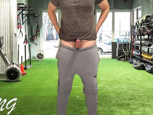 Public Dick Flash and Cum in Pants in the Gym (Lucas Nathan King)